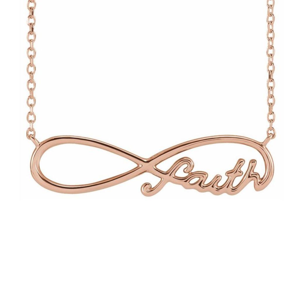14K Rose Gold Faith Infinity Necklace, 18 Inch